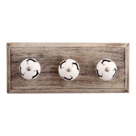 Black Running Rein Deer Pattern Ceramic Wooden Hooks